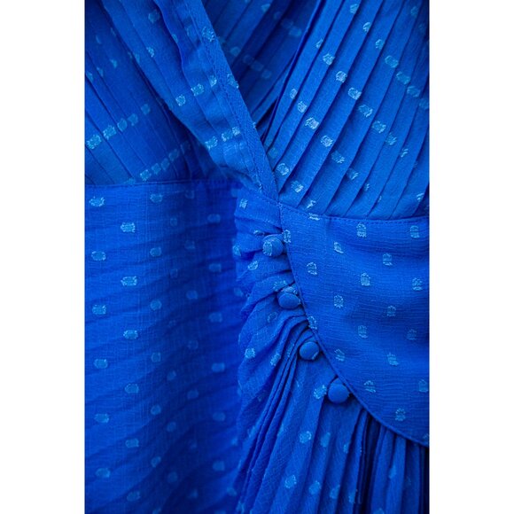 ASOS DESIGN Pleated Chiffon Maxi Cobalt Dress with Dotted Texture, size 14, NWT - Picture 4 of 9